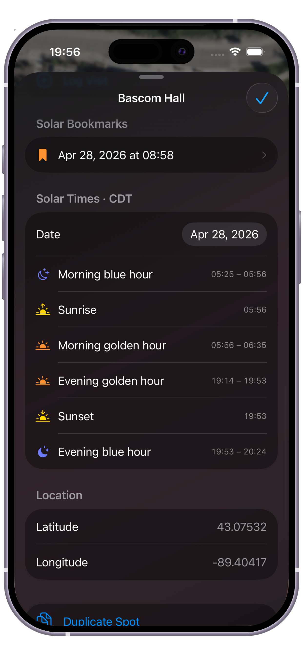 PhotoSpots Solar Times