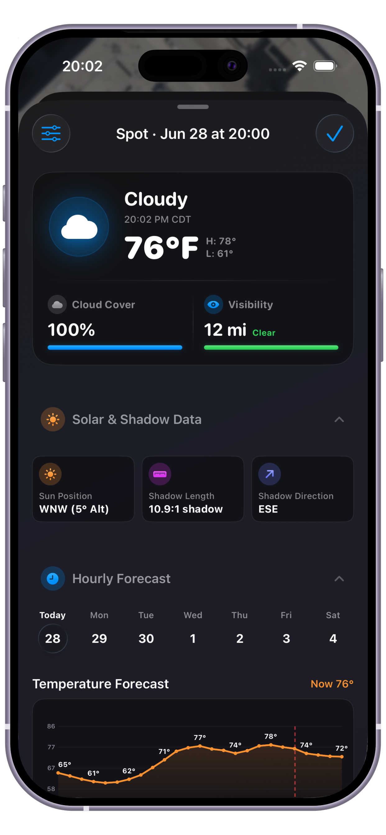 PhotoSpots weather conditions for a spot