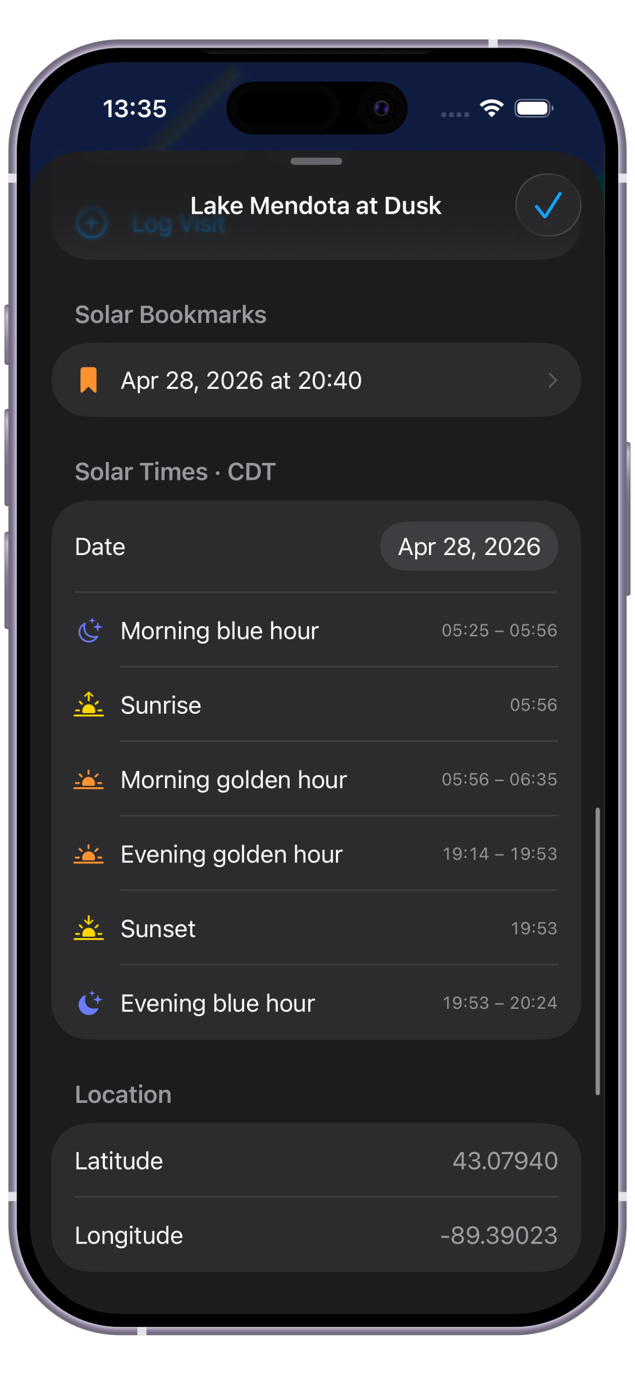 PhotoSpots Solar Times